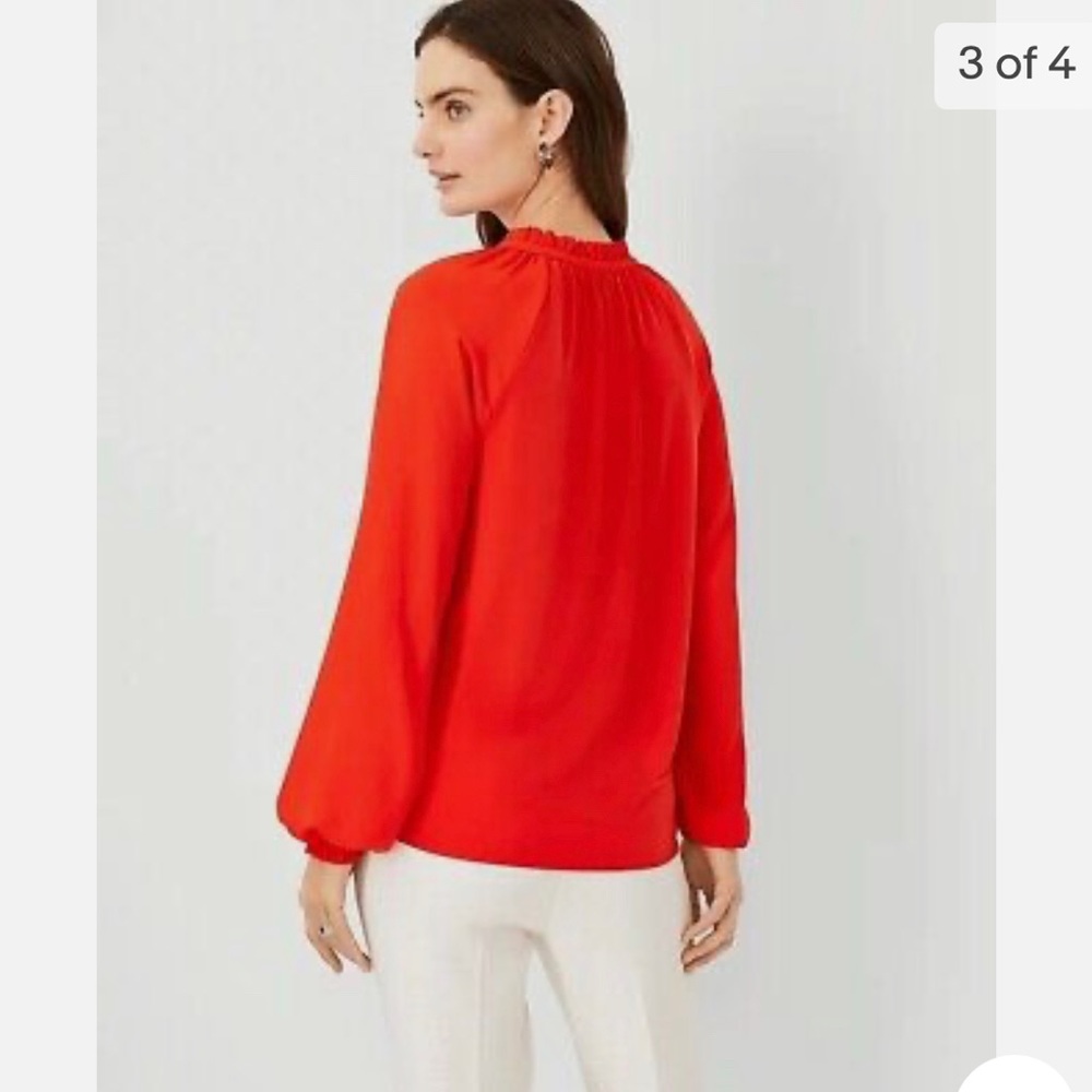 NWT Ann Taylor Women's Mixed Media Ruffle Split Neck Top - Picture 2 of 8